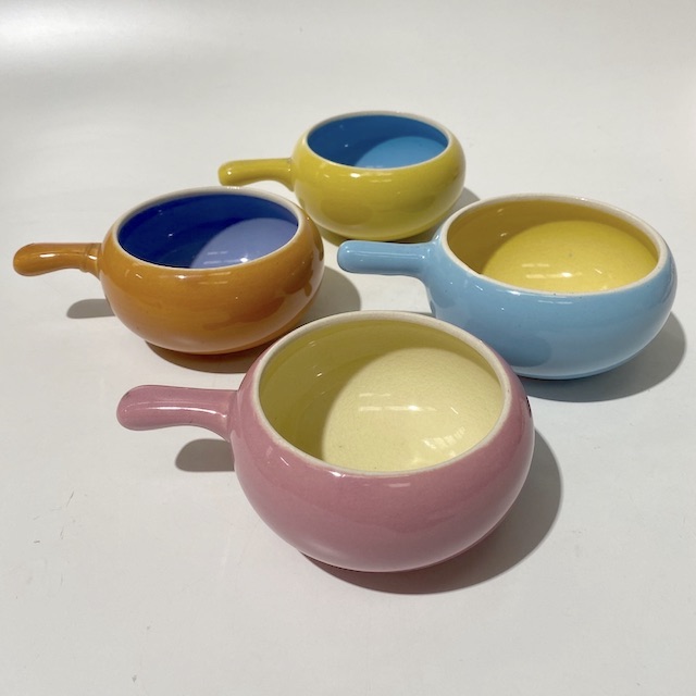 BOWL, 1950s Multicolour Ceramic Ramekin w Handle